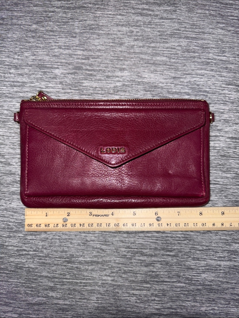 Lodis Burgundy Leather Envelope Wristlet Wallet